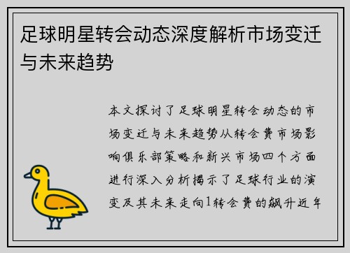 足球明星转会动态深度解析市场变迁与未来趋势